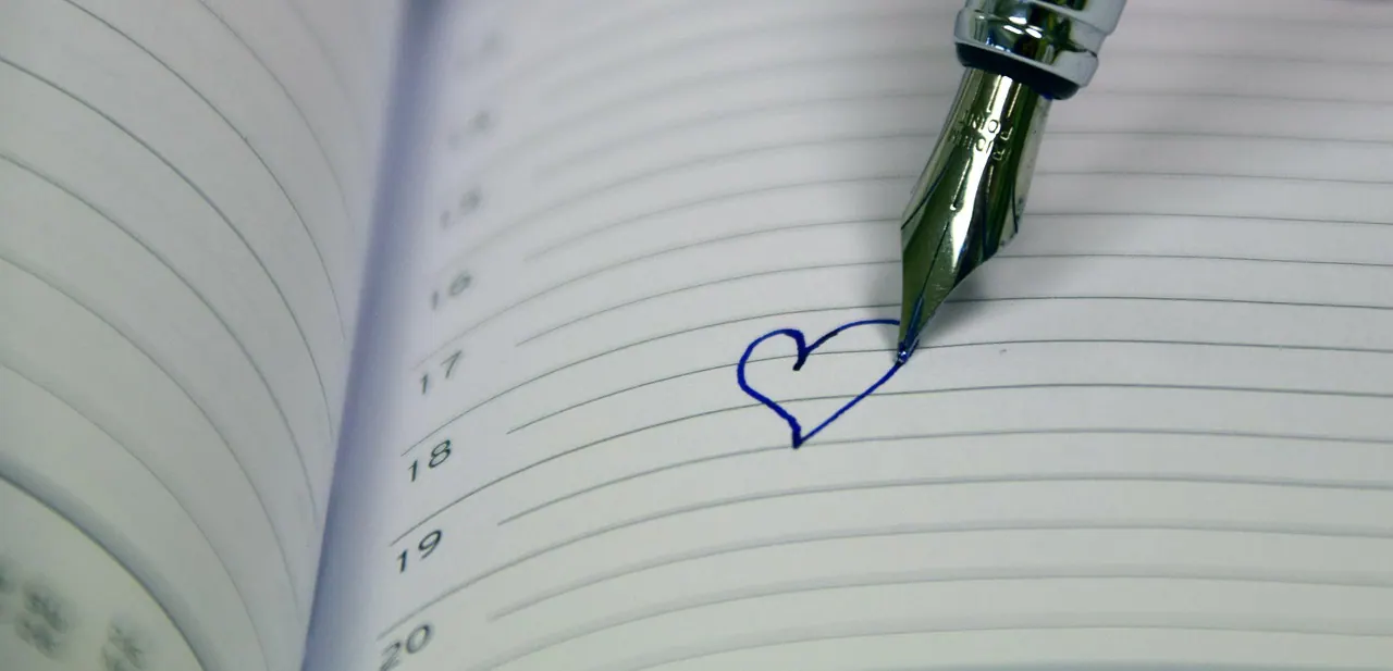 a book, calendar, notebook, write, write down, diary, writing tool, organizer, ink pen, fountain pen, heart, love, meeting, personal, calendar, calendar, calendar, calendar, calend