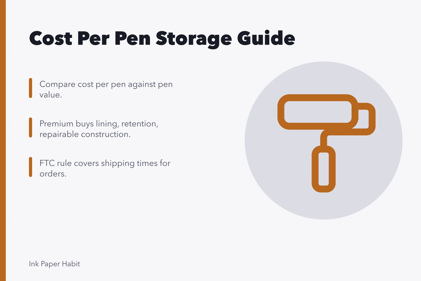 Card comparing storage costs per pen and premium features. Working out a fair cost per pen for any storage option