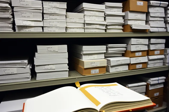 Batch-labeled paper reams and retained lot samples taped in a notebook on storage shelving. Independent stationery brands reviewed for 2027