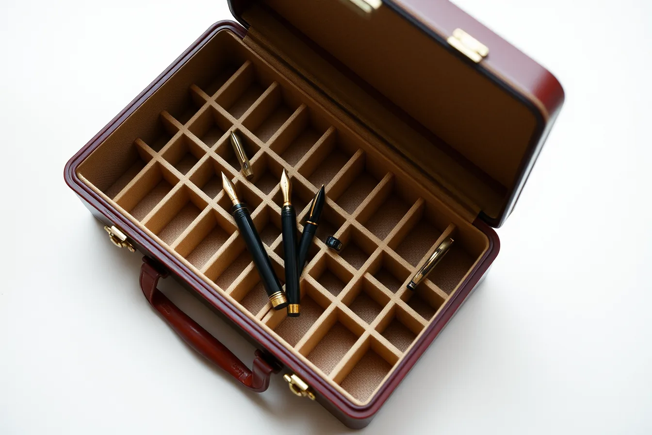 Open pen case holding fountain pens apart in individual slots. Can pen storage earn its price, or is it just decoration?
