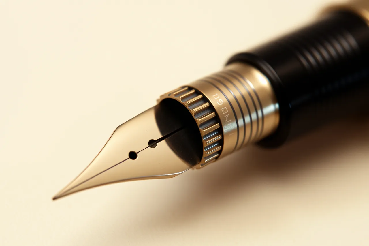 Macro view of a fountain pen feed showing its ink channel and fins (The beginner's field guide to how a fountain pen works: the 2027 view)